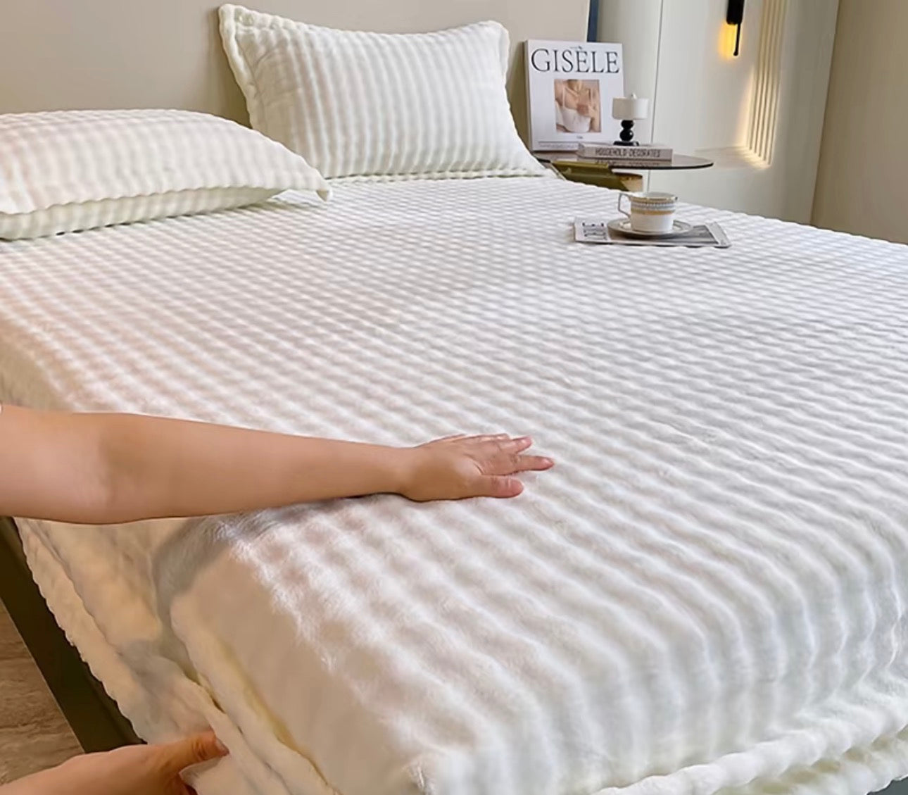 Tie-Dye Bubble Milk Velvet Bedding Set | Ultra-Soft Faux Rabbit Fur Fitted Sheet & Bed Skirt